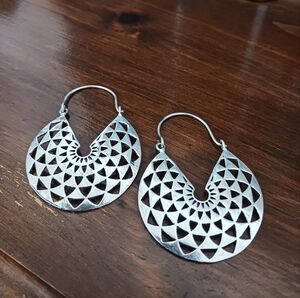 Silver plated brass, torus, sacred geometry, mandala earrings, ear hangers